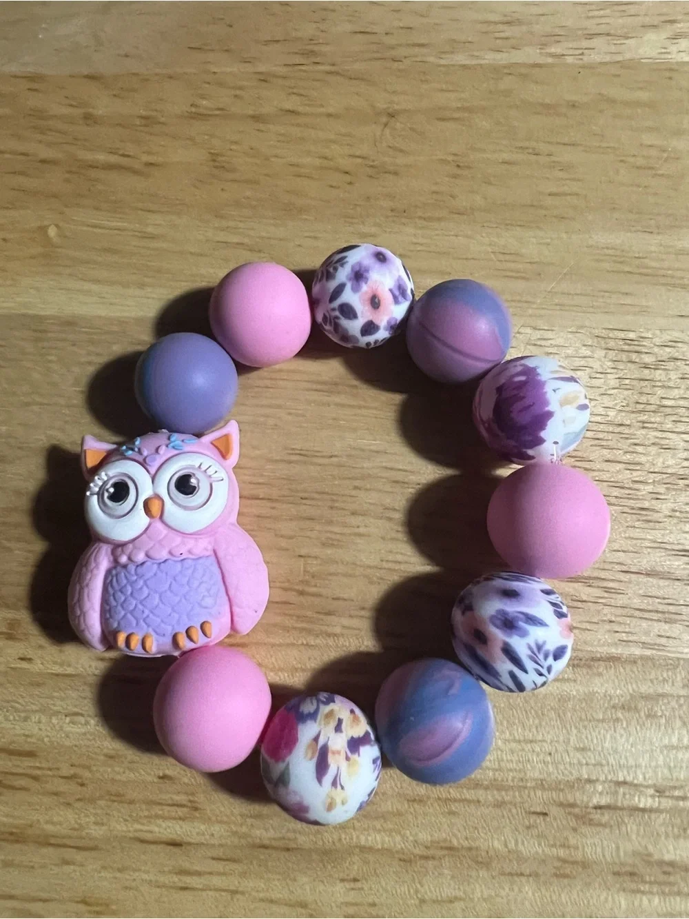 Kids Pink & Purple Owl Teething Bracelet B260